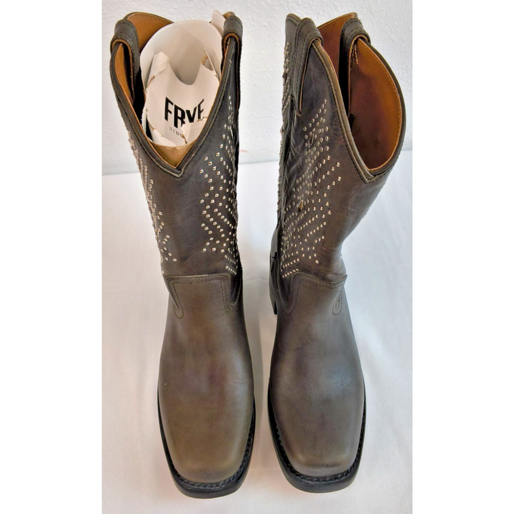 Frye Campus Deco Stud Boots Womens 10B Brown Leather Silver Stud Light Use#W5591 - Picture 4 of 16